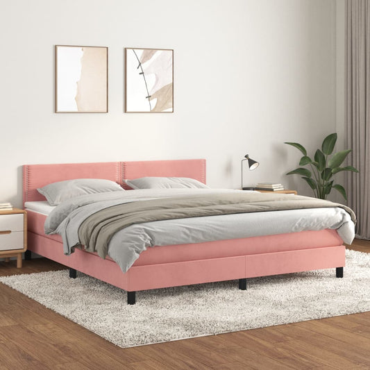 Box spring bed with mattress pink 160x200 cm velvet