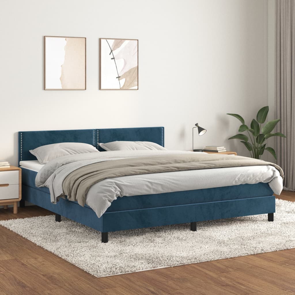 Box spring bed with mattress dark blue 180x200 cm velvet