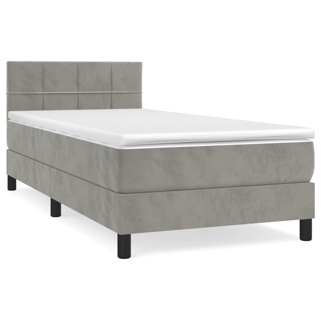 Boxspringbett mit Matratze Hellgrau 90x200 cm Samt