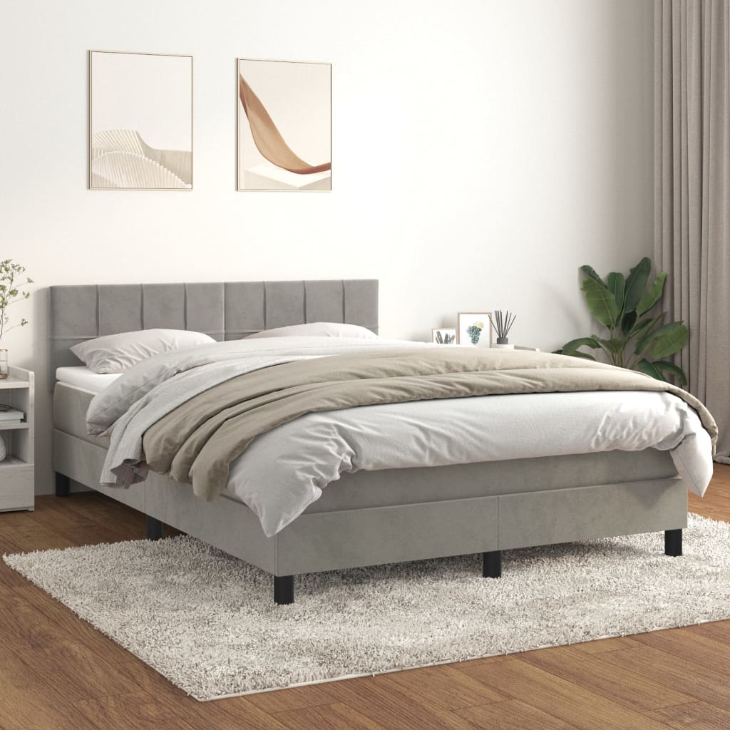 Box spring krevet s madracem svijetlo sivi 140x200 cm baršun