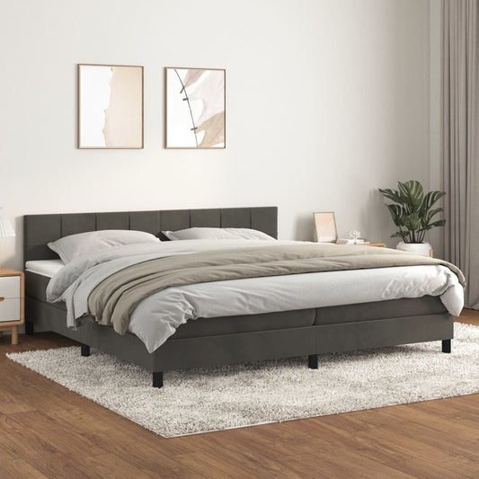 Box spring bed with mattress dark grey 200x200 cm velvet