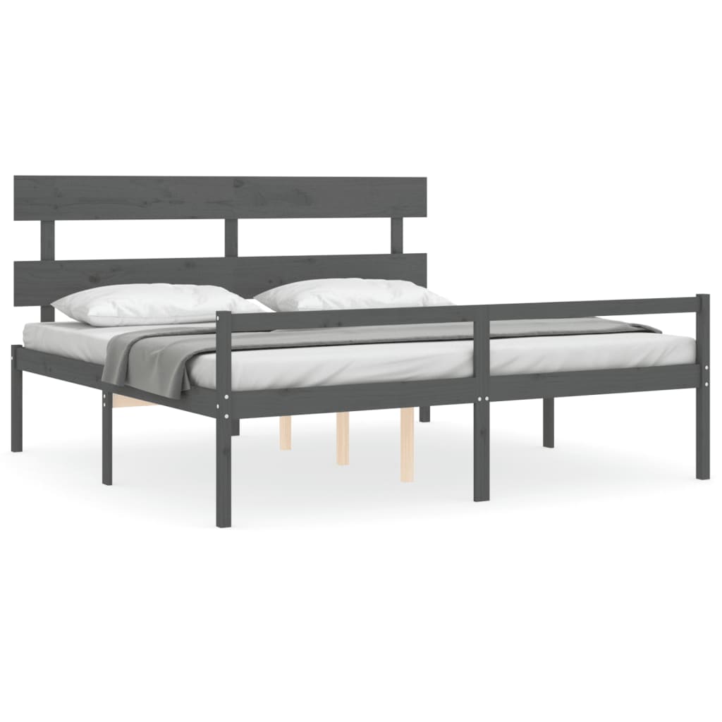 Seniorenbett mit Kopfteil 200x200 cm Grau Massivholz