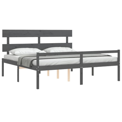 Seniorenbett mit Kopfteil 200x200 cm Grau Massivholz