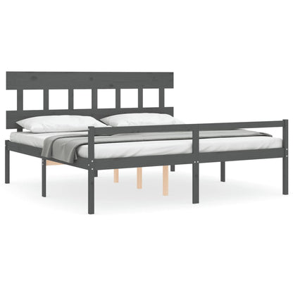 Seniorenbett mit Kopfteil 200x200 cm Grau Massivholz