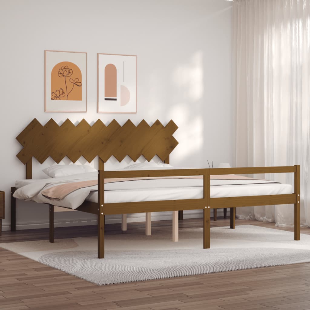 Seniorenbett mit Kopfteil 200x200 cm Honigbraun Massivholz