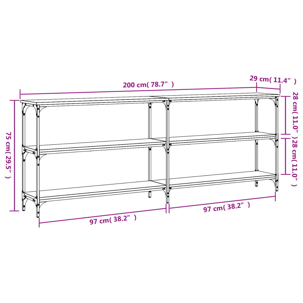 Konsolentisch Braun Eichen-Optik 200x29x75 cm Holzwerkstoff