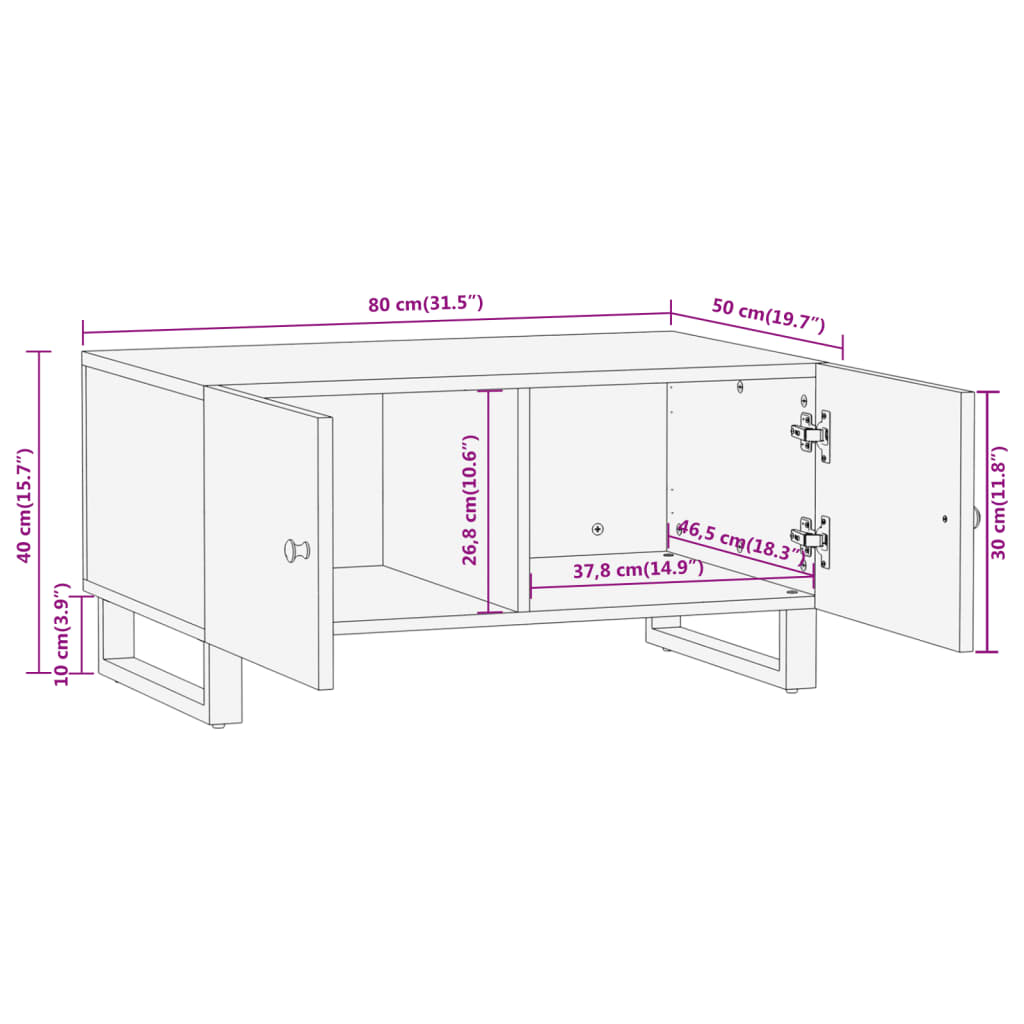 Couchtisch Braun und Schwarz 80x50x40 cm Massivholz Mango