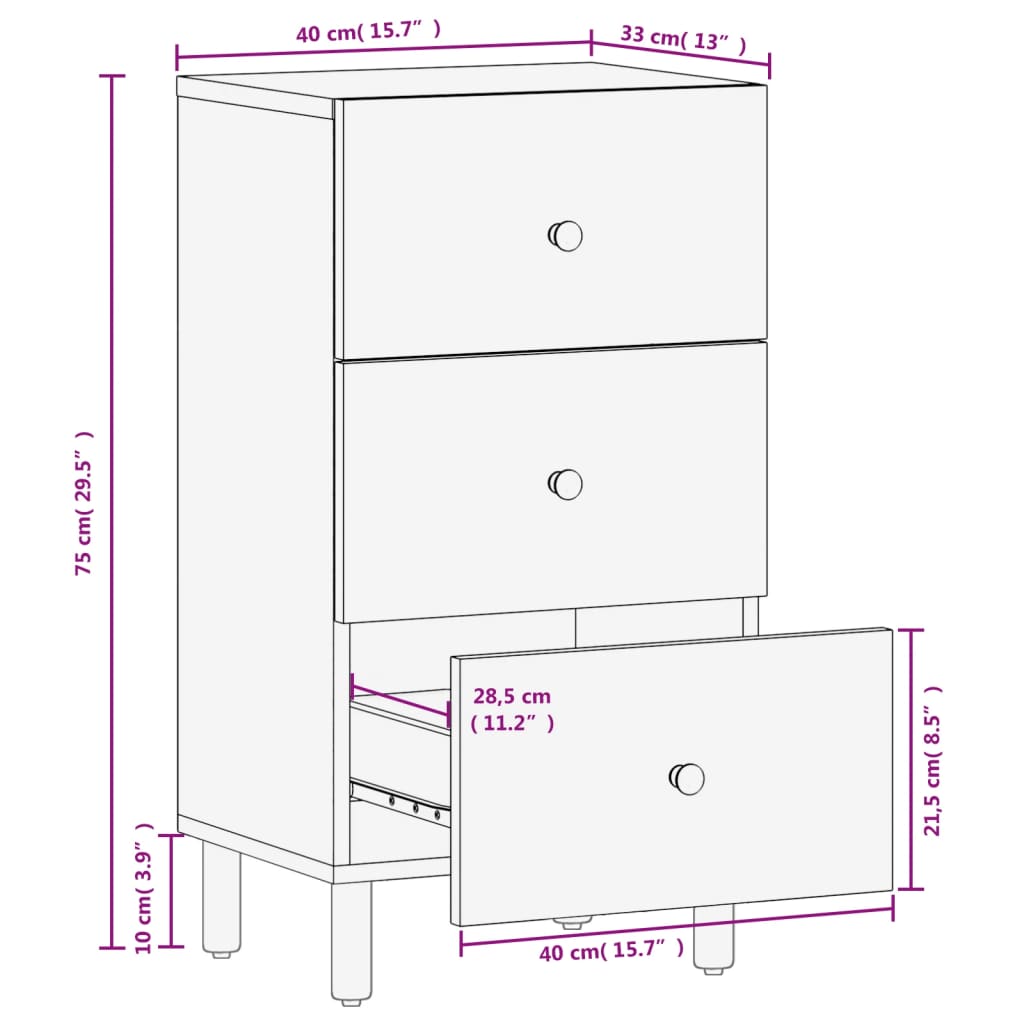 Beistellschrank Schwarz 40x33x75 cm Massivholz Mango