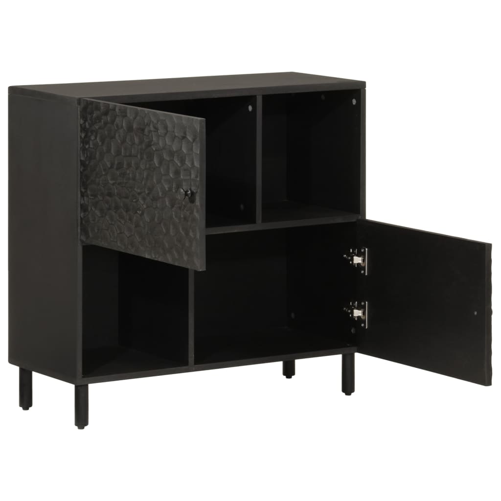 Beistellschrank Schwarz 80x33x75 cm Massivholz Mango