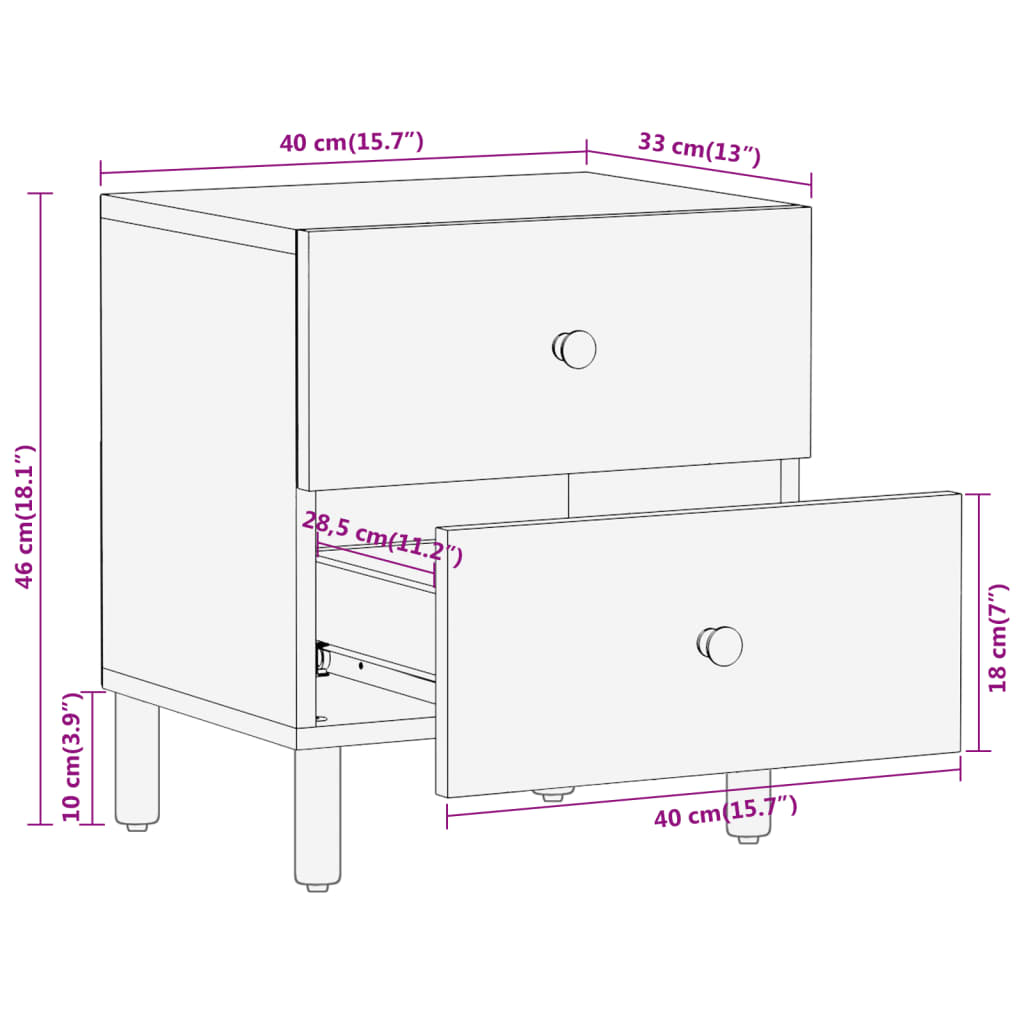 Nachttische 2 Stk. 40x33x46 cm Massivholz Mango