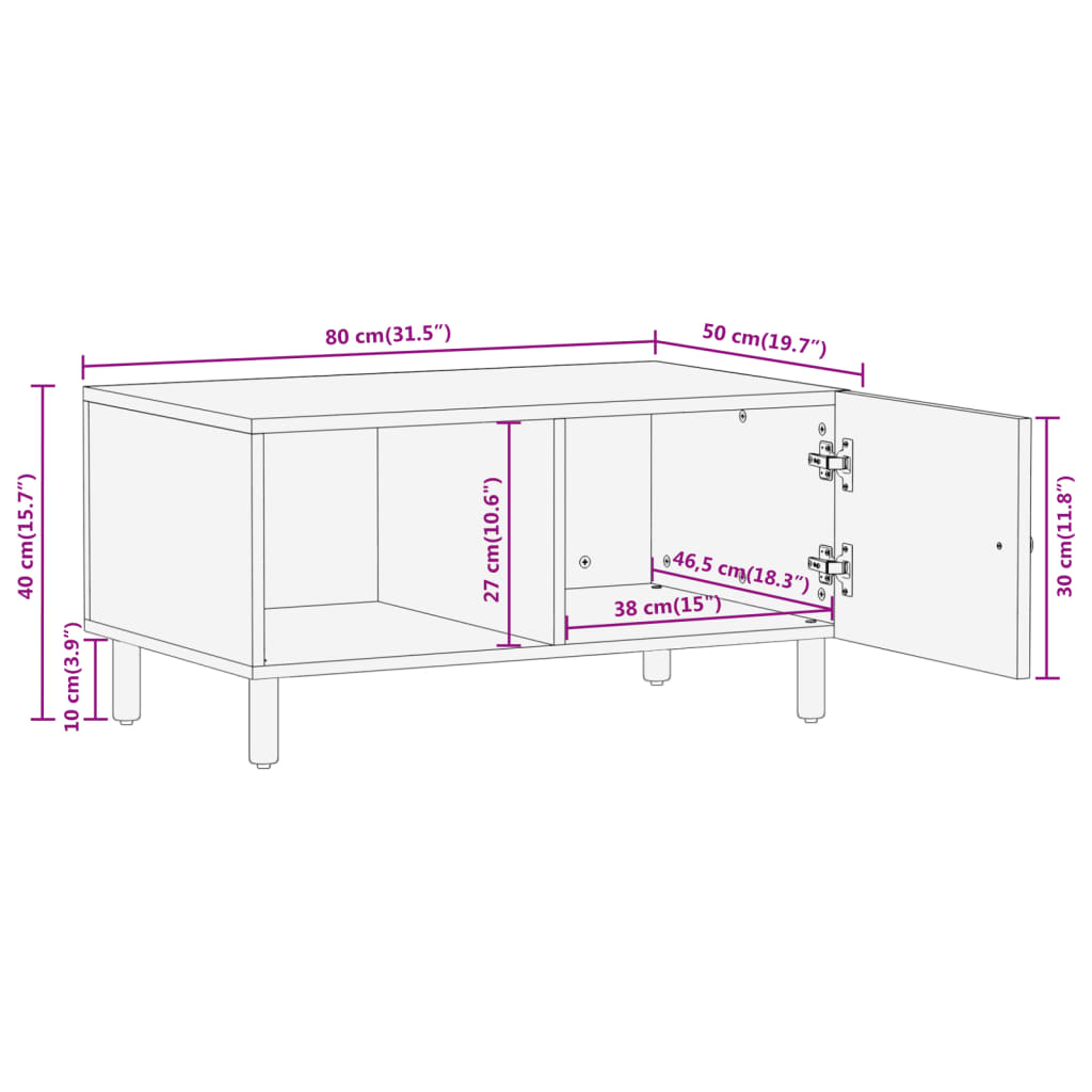 Couchtisch 80x50x40 cm Massivholz Mango