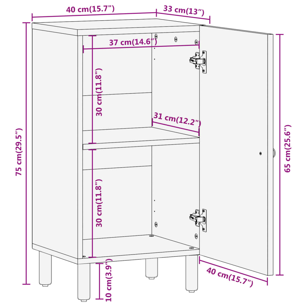 Beistellschrank 40x33x75 cm Massivholz Mango