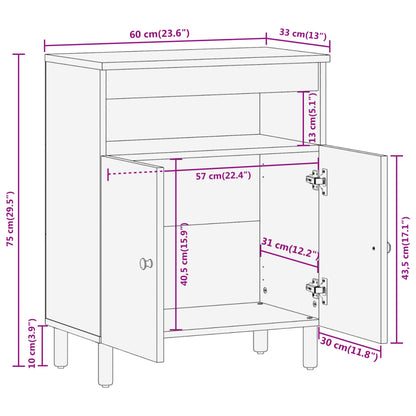 Beistellschrank 60x33x75 cm Massivholz Mango