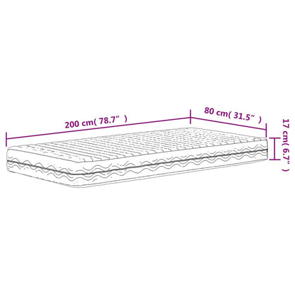 Foam mattress white 80x200 cm hardness H2 H3