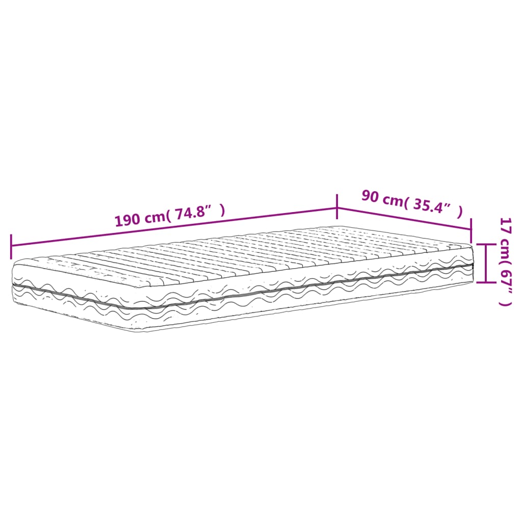 Foam mattress white 90x190 cm hardness H2 H3