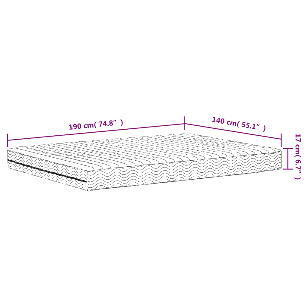 Foam mattress white 140x190 cm hardness H2 H3