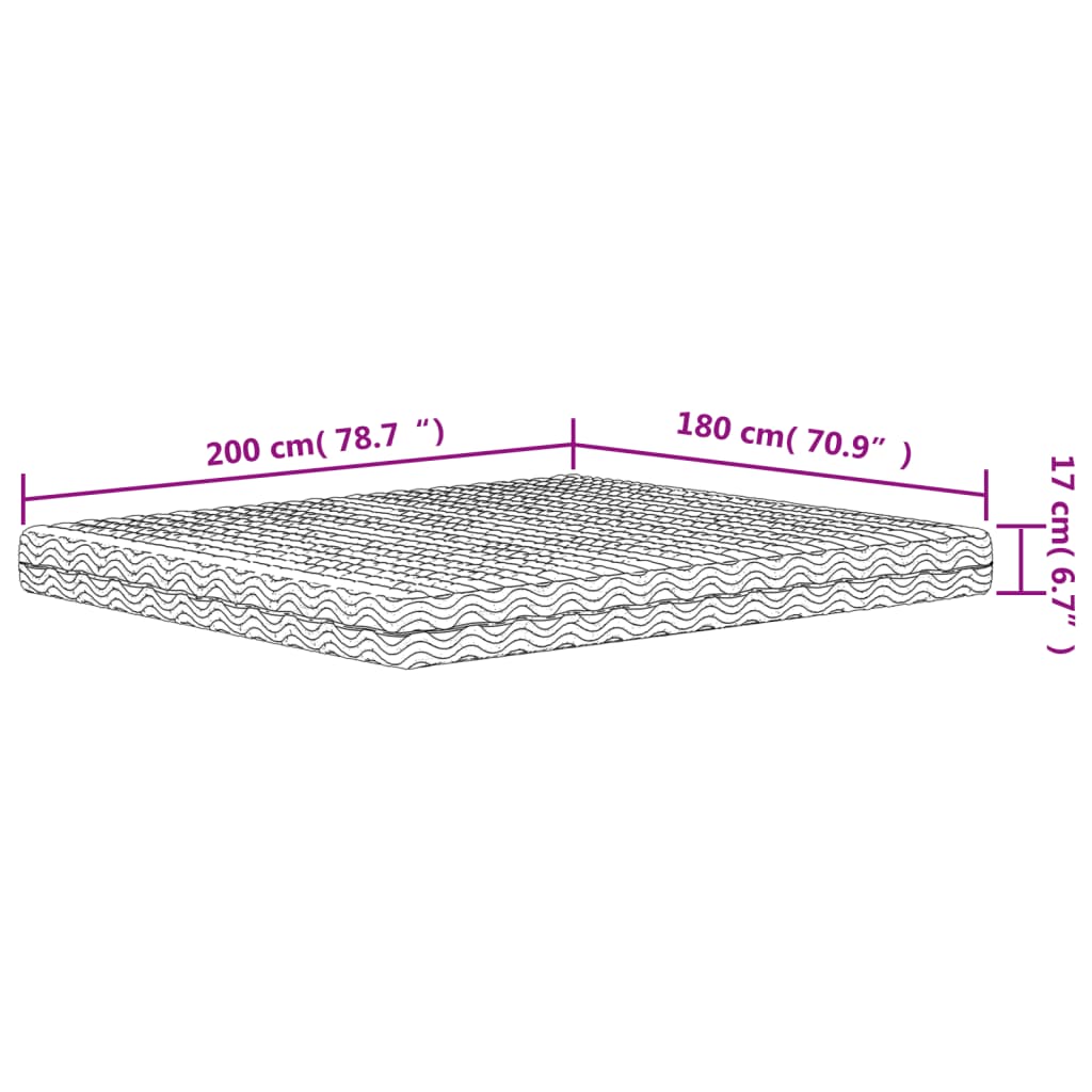 Foam mattress white 180x200 cm hardness H2 H3