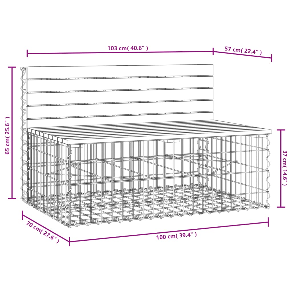 Gartenbank aus Gabionen 103x70x65 cm Massivholz Douglasie