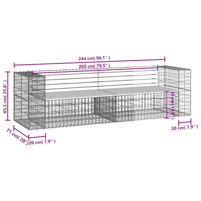 Gartenbank aus Gabionen 244x71x65,5 cm Massivholz Douglasie