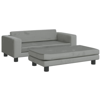 Kindersofa mit Hocker Hellgrau 100x50x30 cm Samt