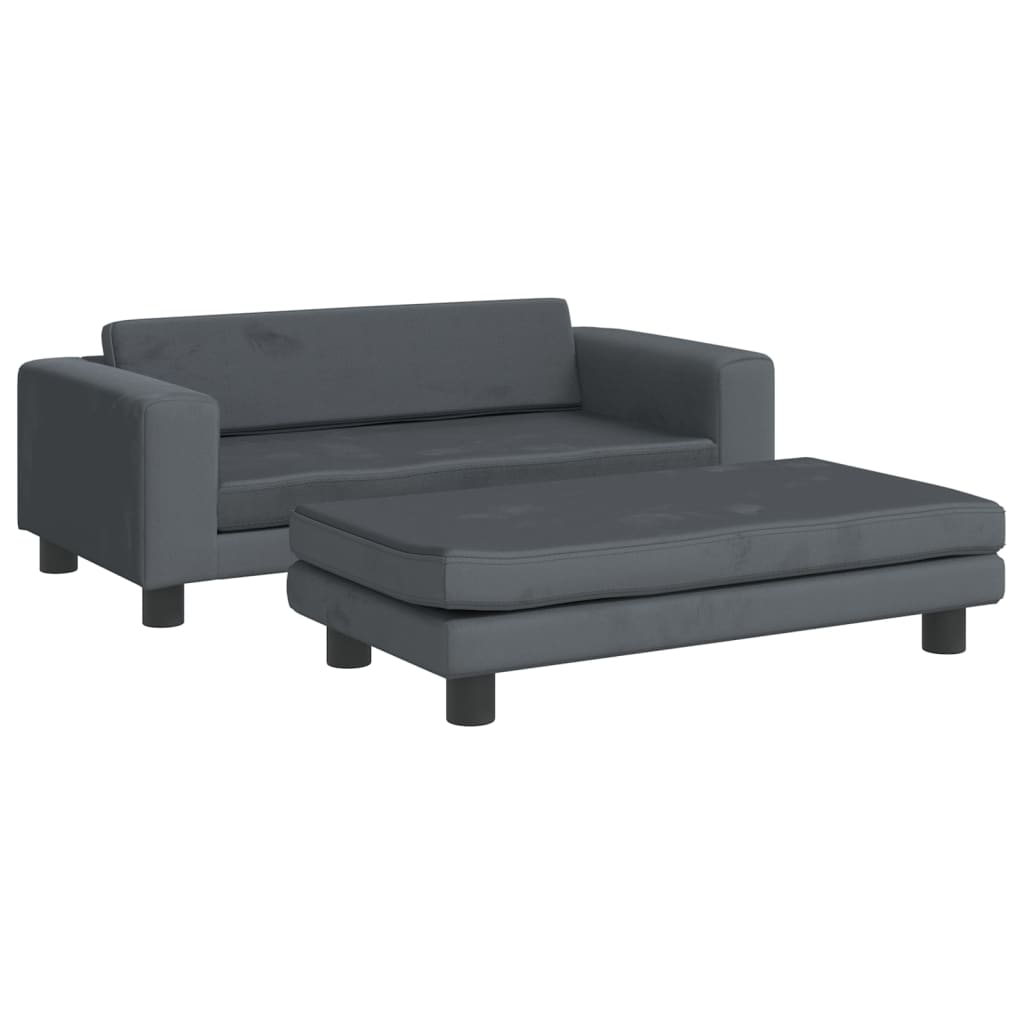 Kindersofa mit Hocker Dunkelgrau 100x50x30 cm Samt