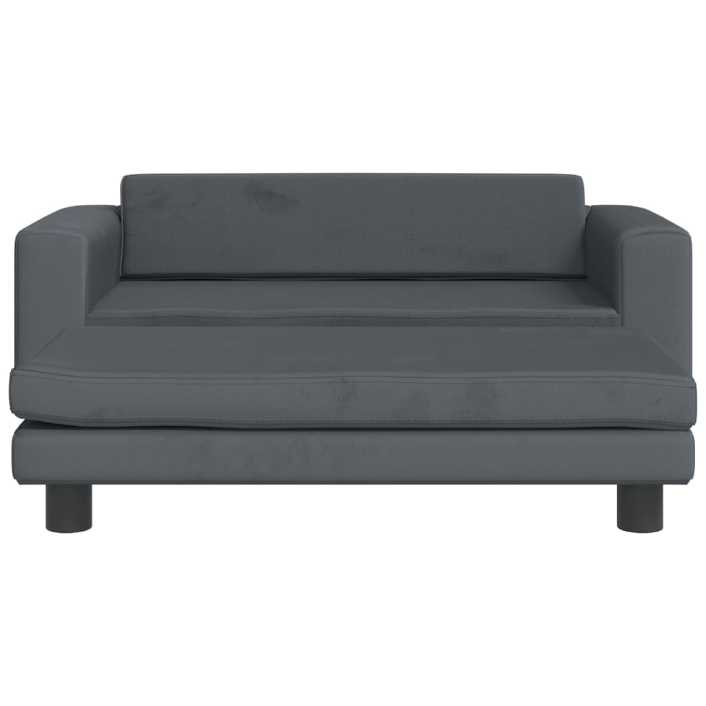 Kindersofa mit Hocker Dunkelgrau 100x50x30 cm Samt