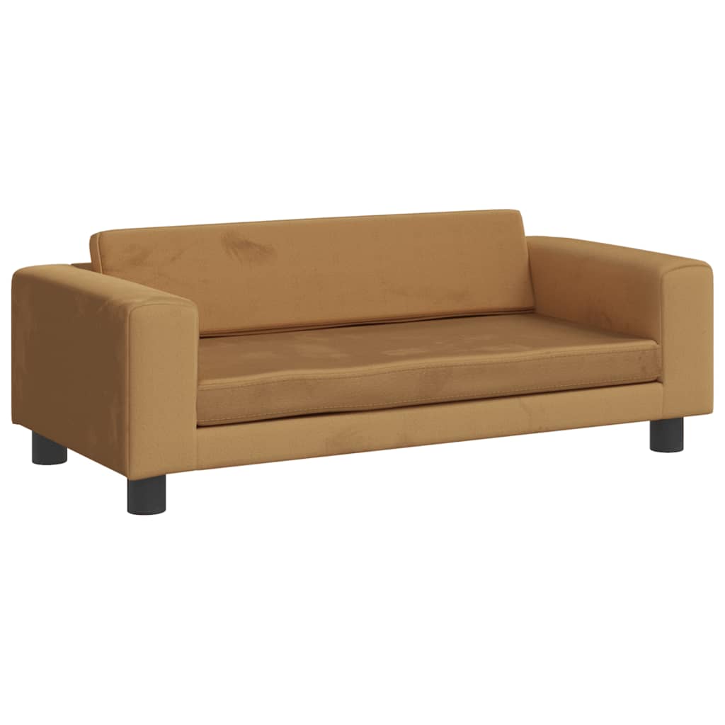 Kindersofa mit Hocker Braun 100x50x30 cm Samt