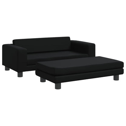 Kindersofa mit Hocker Schwarz 100x50x30 cm Kunstleder