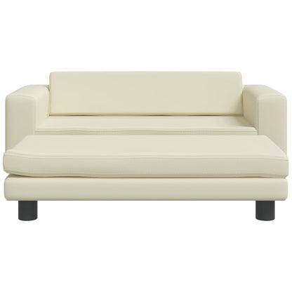 Kindersofa mit Hocker Creme 100x50x30 cm Kunstleder