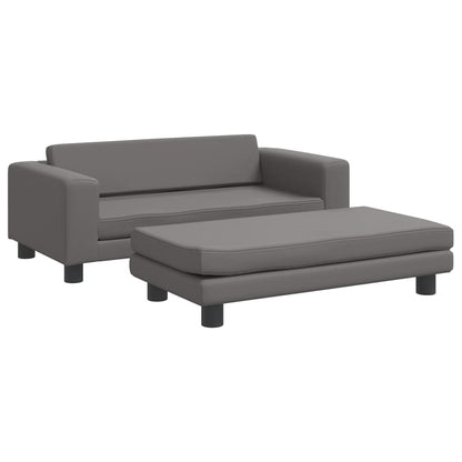 Kindersofa mit Hocker Grau 100x50x30 cm Kunstleder