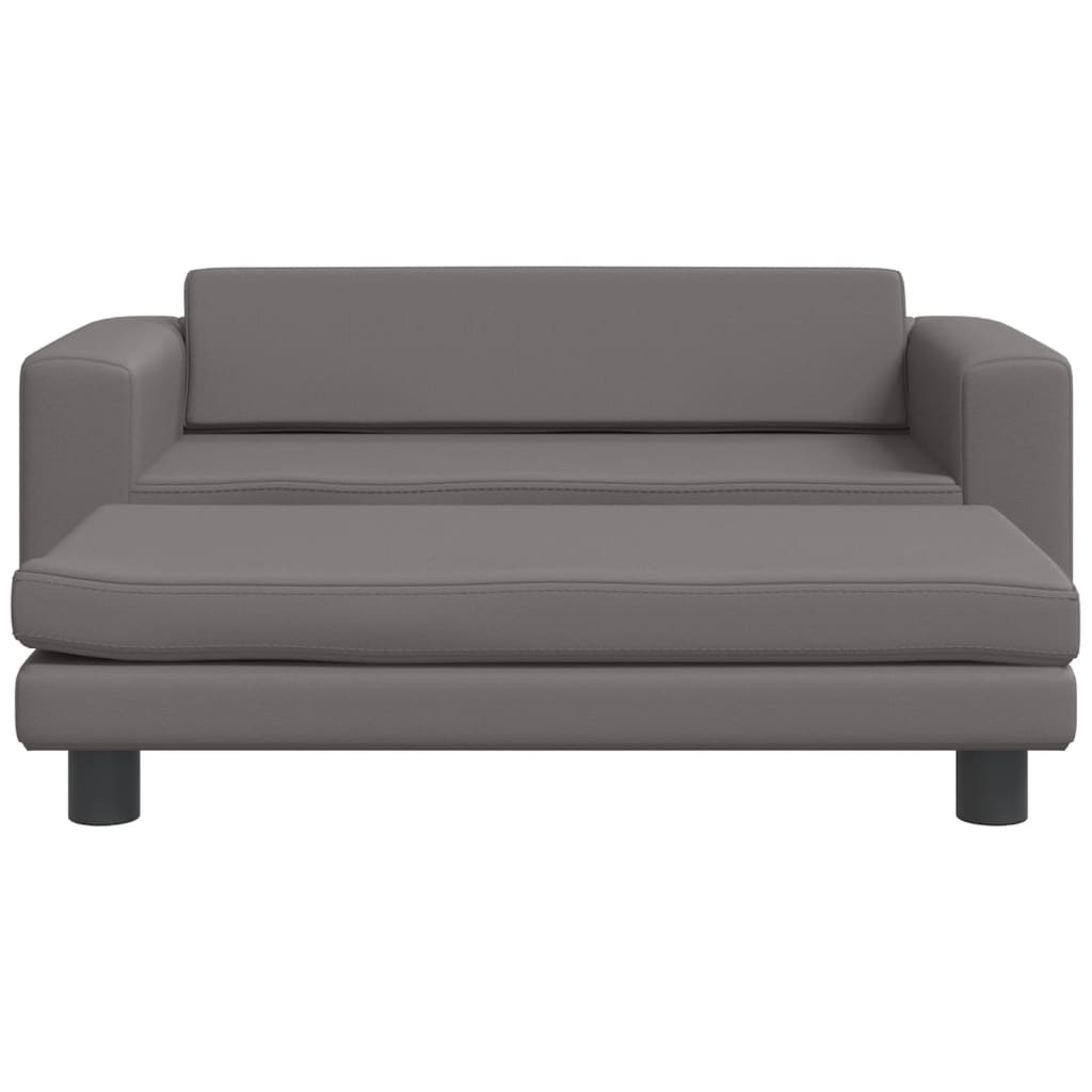 Kindersofa mit Hocker Grau 100x50x30 cm Kunstleder