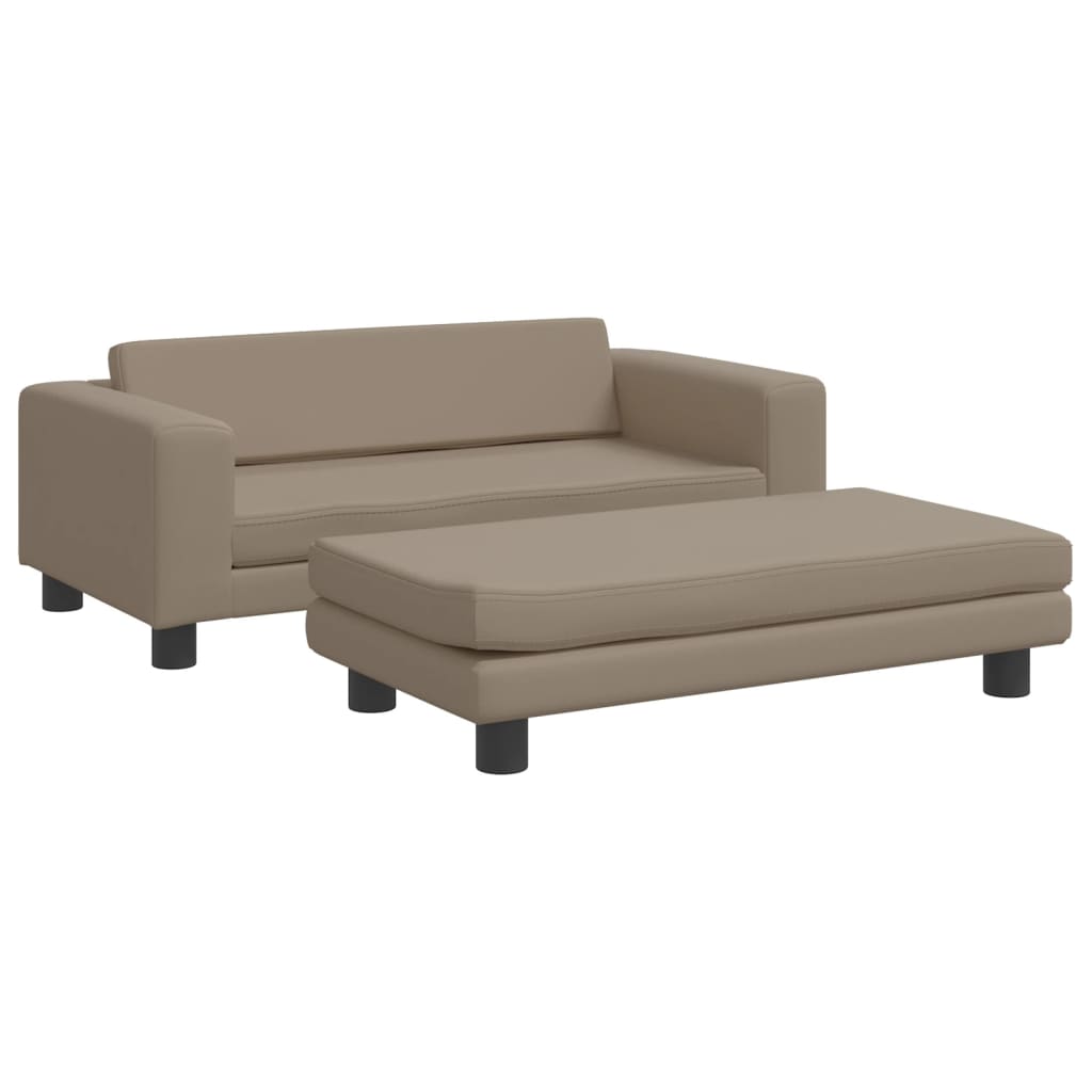 Kindersofa mit Hocker Cappuccino-Braun 100x50x30 cm Kunstleder