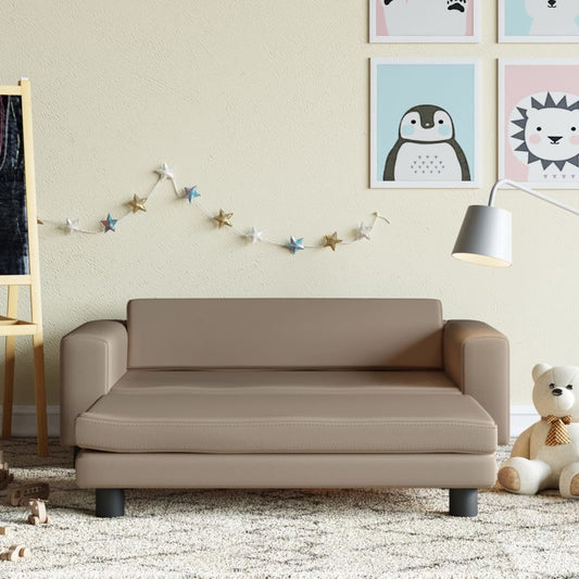 Kindersofa mit Hocker Cappuccino-Braun 100x50x30 cm Kunstleder