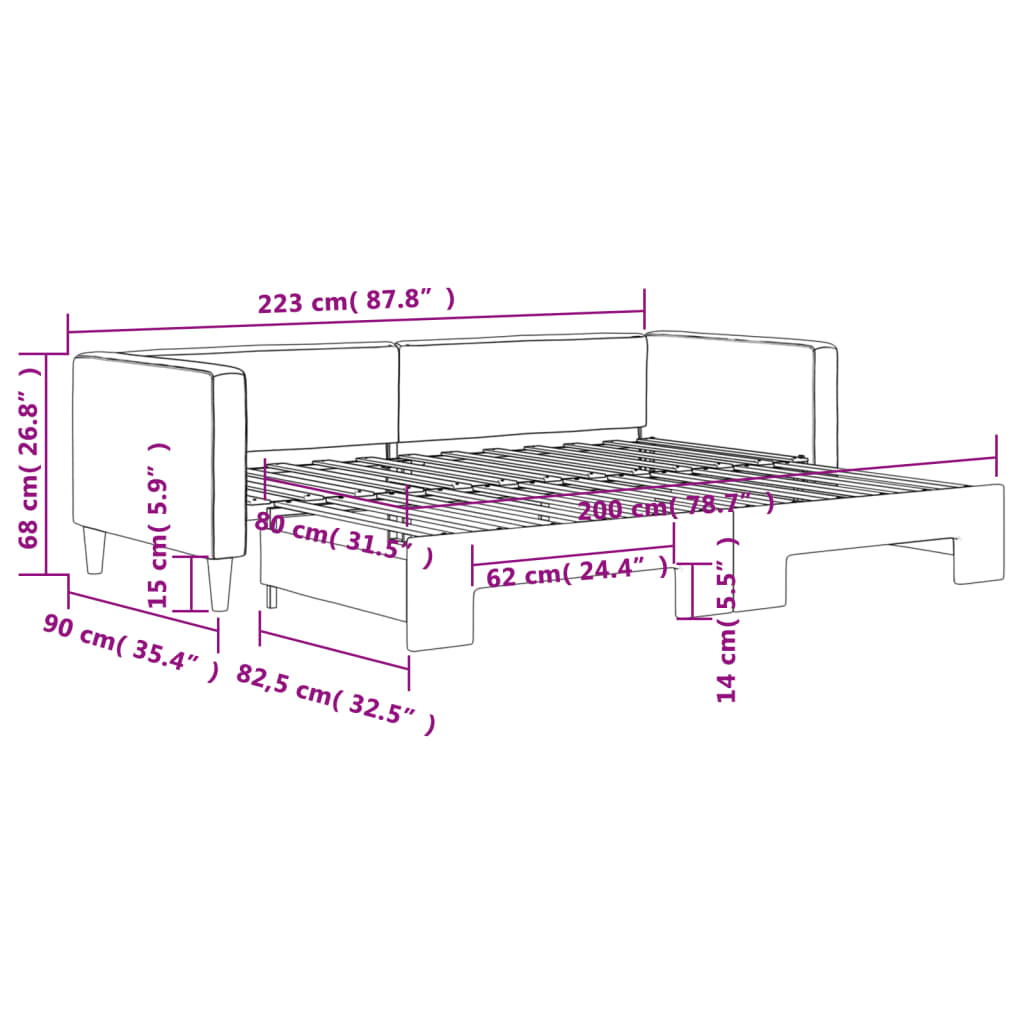 Tagesbett Ausziehbar Creme 80x200 cm Stoff