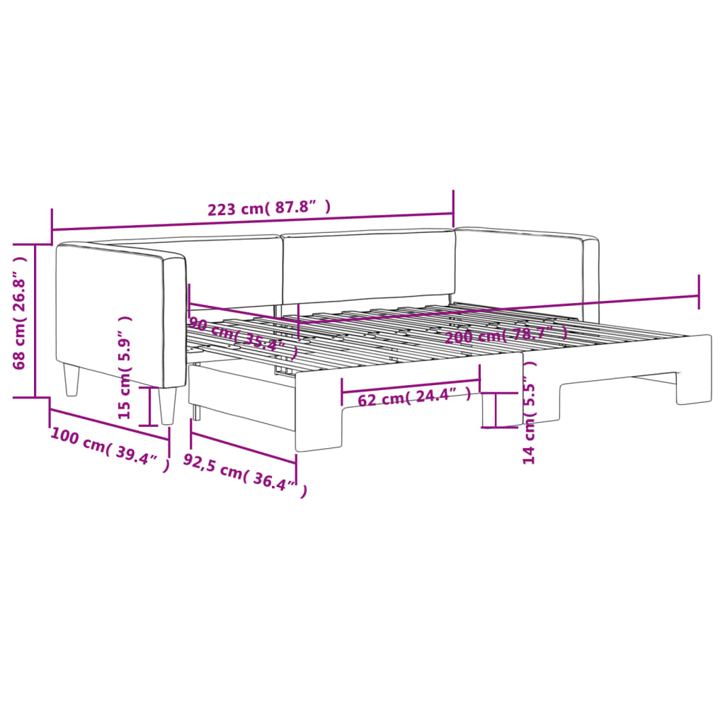 Tagesbett Ausziehbar Schwarz 90x200 cm Stoff