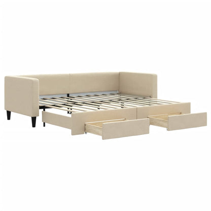 Tagesbett Ausziehbar mit Schubladen Creme 80x200 cm Stoff