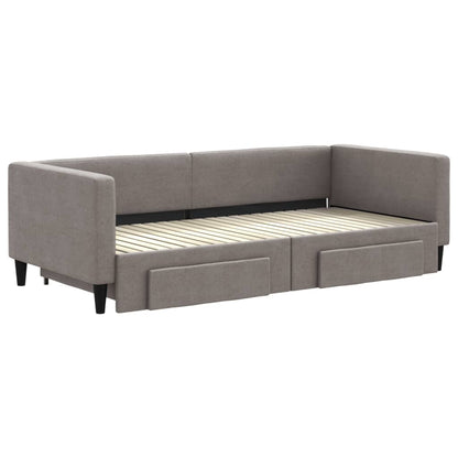 Tagesbett Ausziehbar mit Schubladen Taupe 90x200 cm Stoff