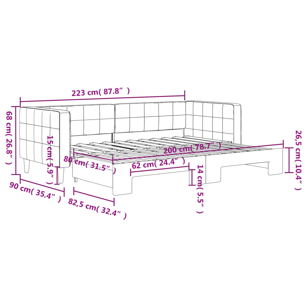 Tagesbett Ausziehbar Rosa 80x200 cm Samt