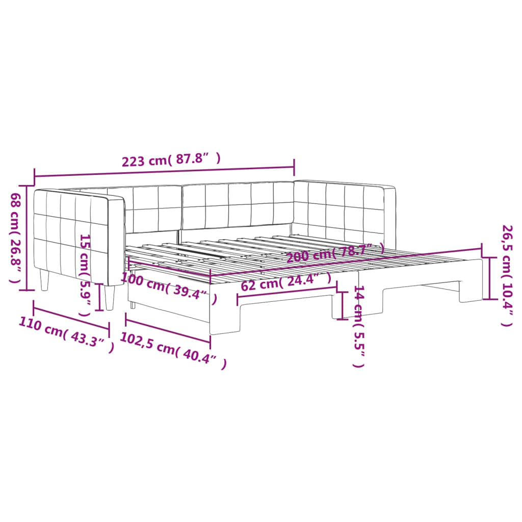 Tagesbett Ausziehbar Blau 100x200 cm Samt