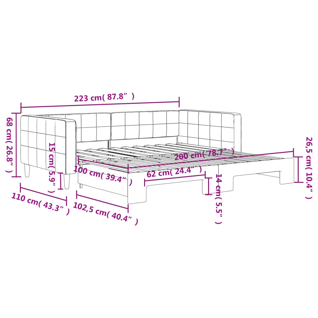 Tagesbett Ausziehbar Hellgrau 100x200 cm Samt