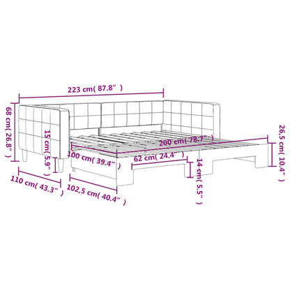 Tagesbett Ausziehbar Hellgrau 100x200 cm Samt