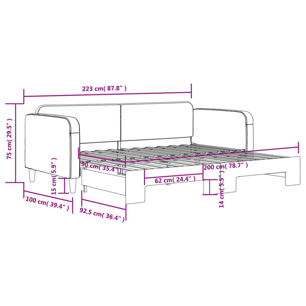 Tagesbett Ausziehbar Taupe 90x200 cm Stoff