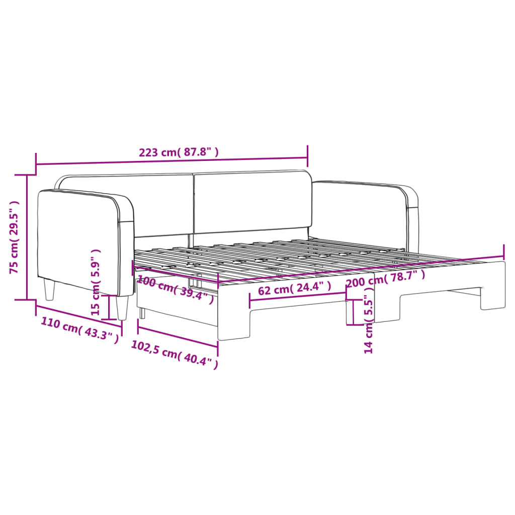 Tagesbett Ausziehbar Taupe 100x200 cm Stoff