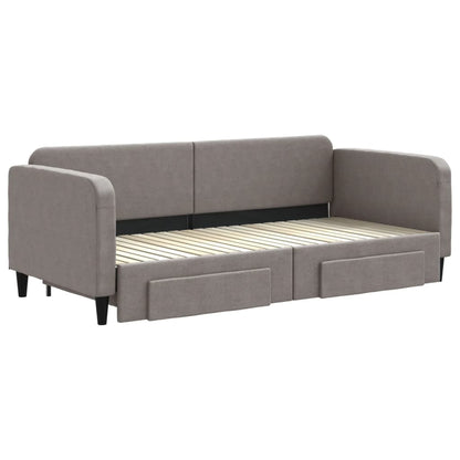 Tagesbett Ausziehbar mit Schubladen Taupe 90x200 cm Stoff