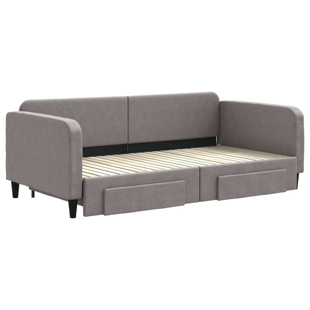 Tagesbett Ausziehbar mit Schubladen Taupe 100x200 cm Stoff