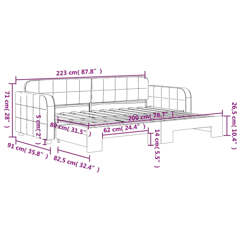 Tagesbett Ausziehbar Dunkelgrau 80x200 cm Samt