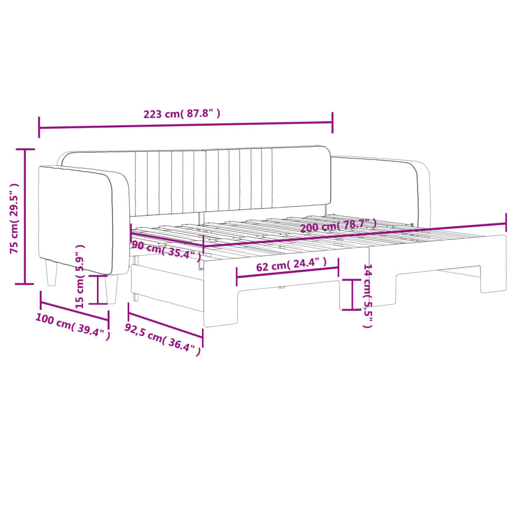 Tagesbett Ausziehbar Dunkelgrau 90x200 cm Samt