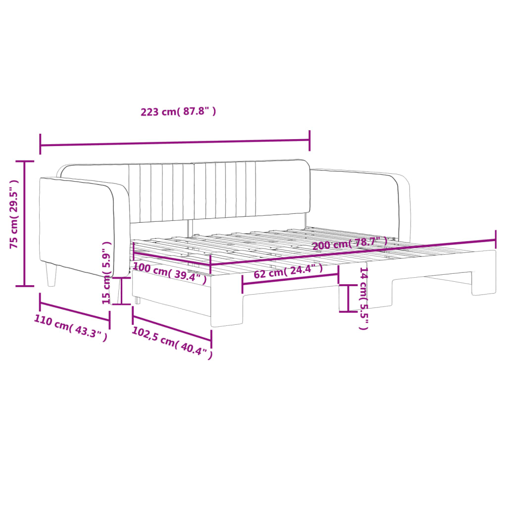 Tagesbett Ausziehbar Dunkelgrau 100x200 cm Samt