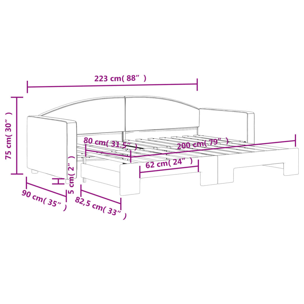 Tagesbett Ausziehbar Hellgrau 80x200 cm Stoff