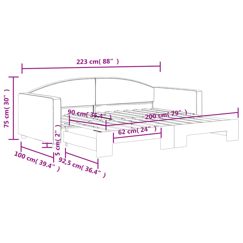 Tagesbett Ausziehbar Hellgrau 90x200 cm Stoff